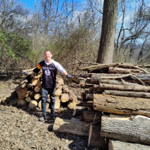 Hilltop - pond site clearing logs